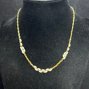 Vintage Napier Braided Gold Tone White Bead Necklace 16" (2991)